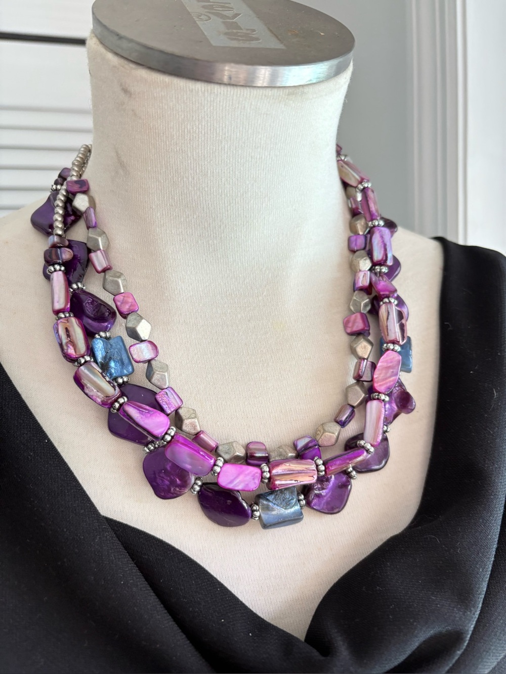 Multi-Strand Purple Shell & Bead Necklace
